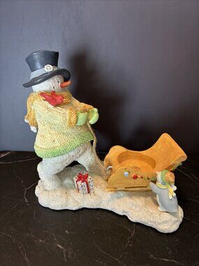 Russ Ice Sculptures Snowman Sleigh Tealight Holder Winter Decor Vintage